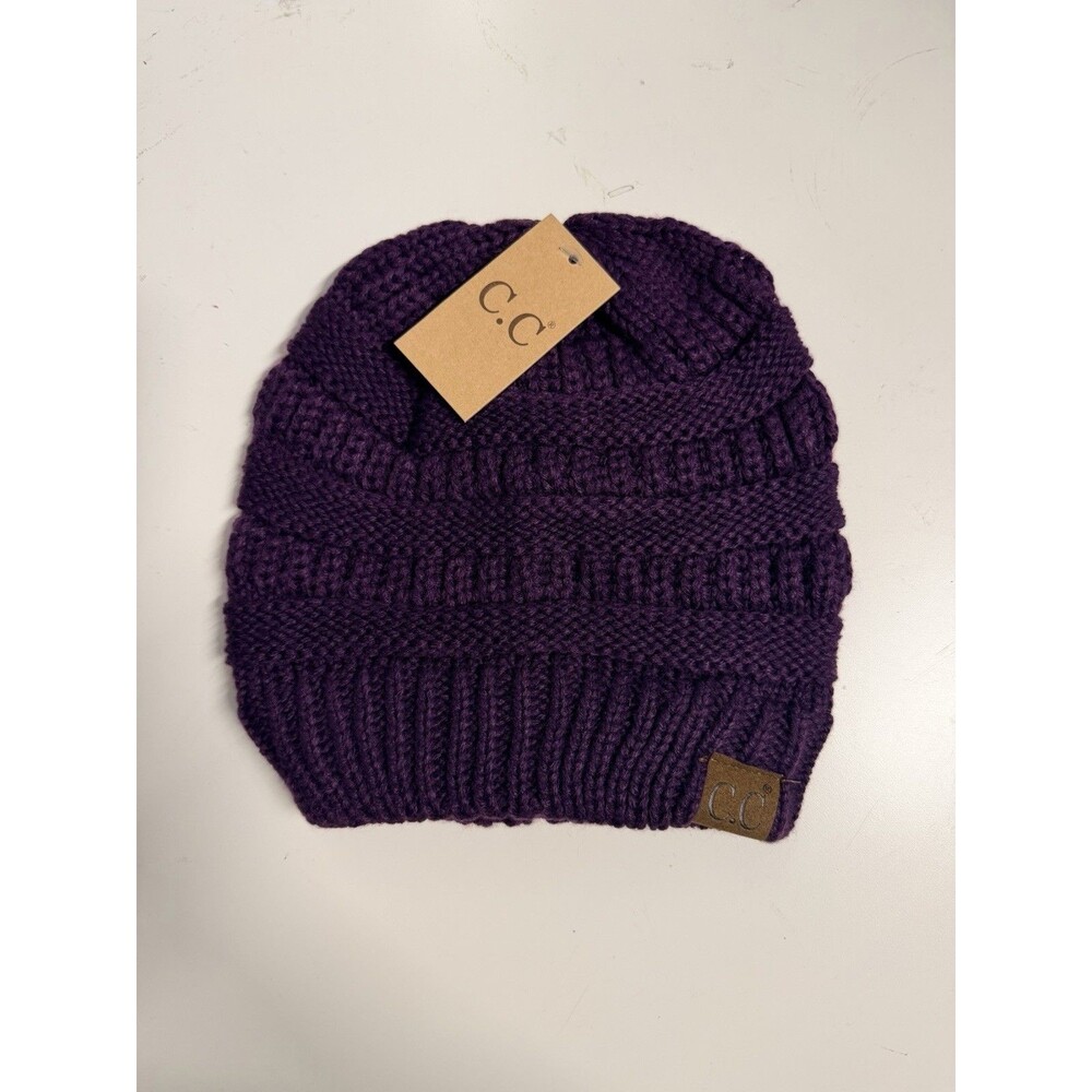 C.C Exclusives Knit Beanie Hat Purple Winter Warm Cable Knit Cap